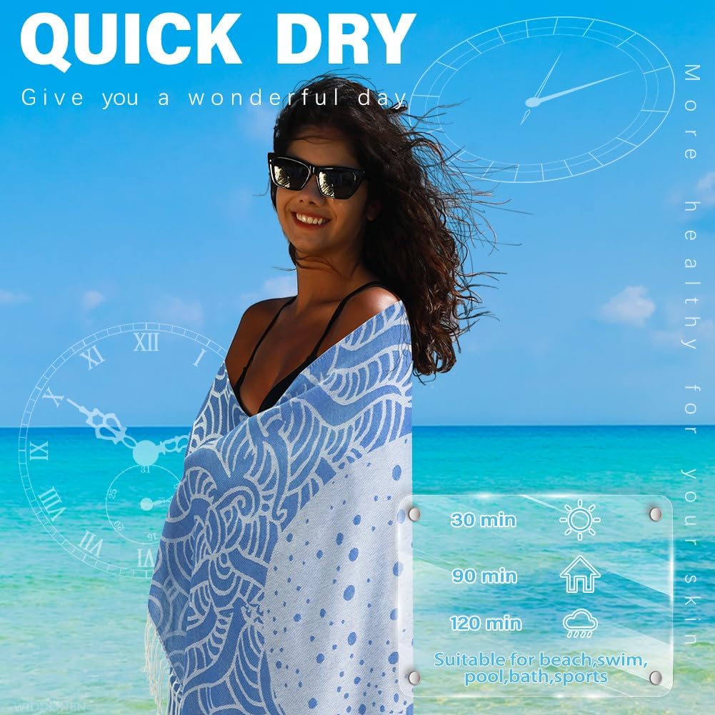 2 Pack Turkish Beach Towel Quick Dry Absorbent Cotton Lightweight Thin Bathroom Bath Pool Swim Towels Extra Large Oversized Sand Free Beach Accessories Essentials Stuff Cloud Adults Gift