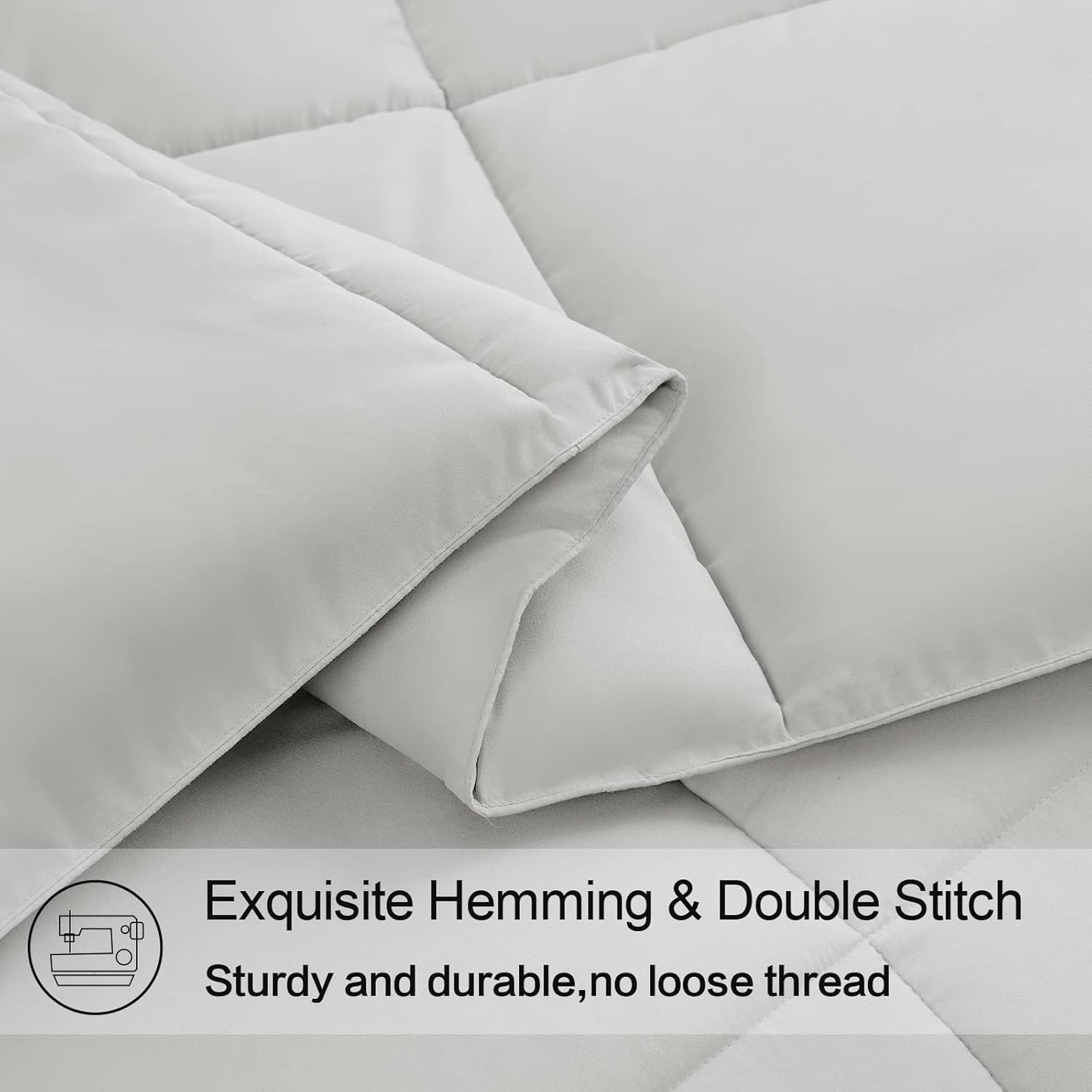 EASELAND Oversized Queen Down Alternative Comforter - Quilted Duvet Insert for All Seasons, Soft Lightweight with Corner Tabs, Summer Winter Warm Bedding, Light Grey 98×98 Inches