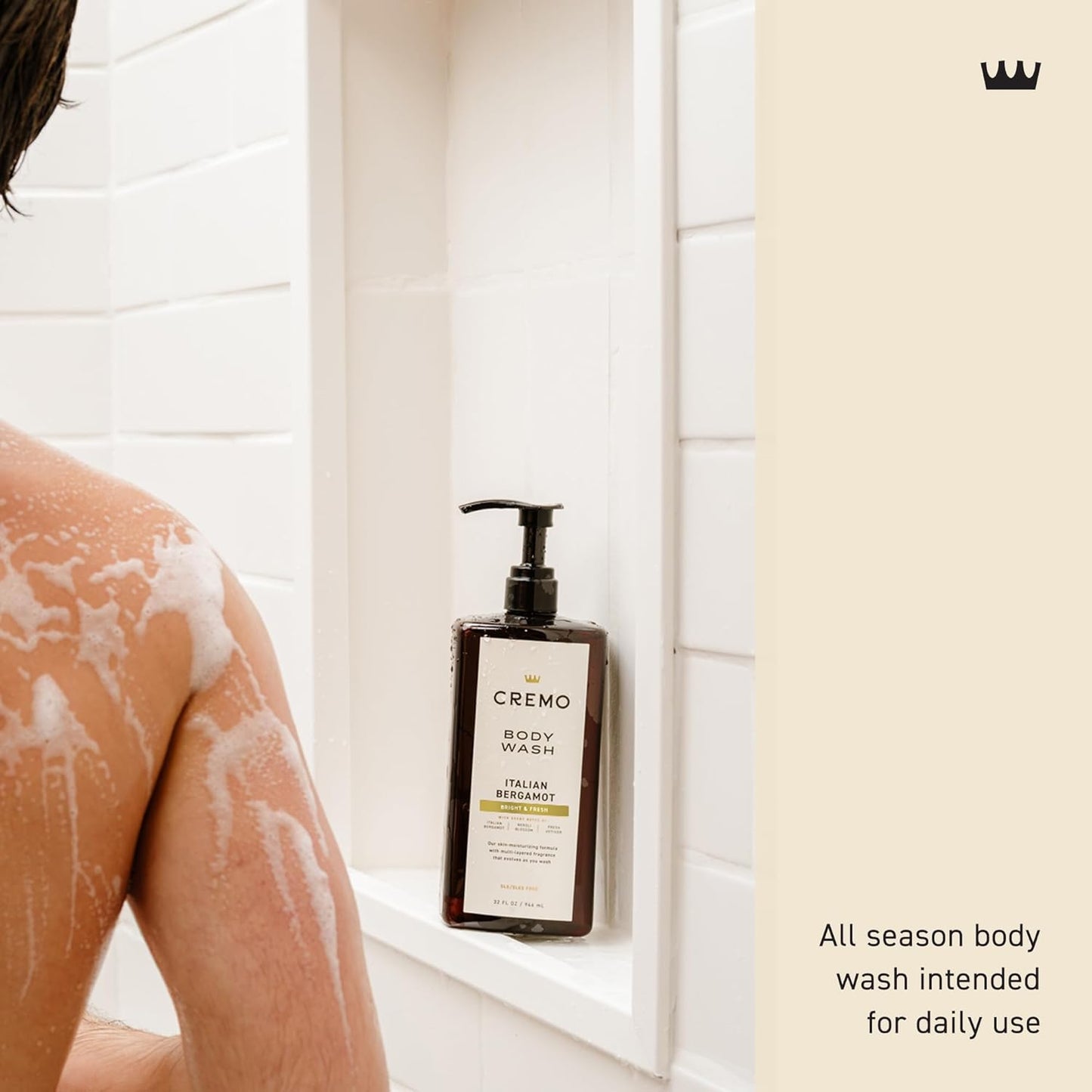 Cremo Rich-Lathering Italian Bergamot Body Wash for Men, Notes of Italian Bergamot, Neroli Blossom, and Fresh Vetiver, 32 Fl Oz