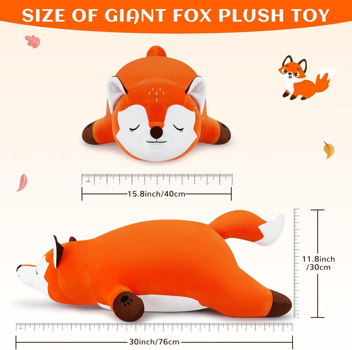 30'' Giant Foxy Plush Stuffed Animal- Fox Plush Pillow, Orange Fox Plushies, Large Sleeping Fox Plush Toy, Cute Hugging Plush Pillow, Room Decor Christmas Birthday Gifts for Kids Girls Boys