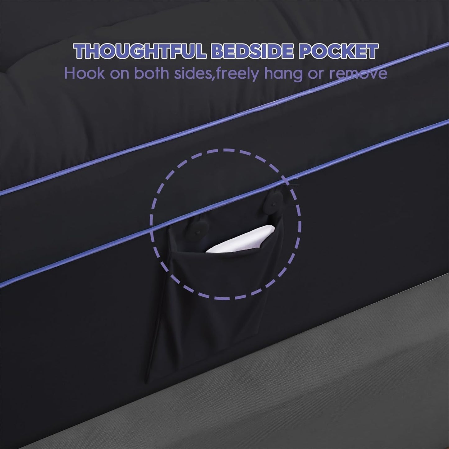 ABENE 3 Inch Dual Layer Memory Foam Mattress Topper, 2 Inch Memory Foam Plus 1 Inch Down Alternative Pillowtop Mattress Pad, with Bedside Pocket, Support for Back Pain (California King, Black)