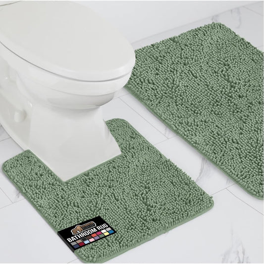 GORILLA GRIP Bathroom Rug Sets, Soft Chenille 2 Piece Area Rugs Set, Toilet Base Mat and 30x20 Carpet, Absorbent Microfiber Washable Mats Dry Quickly, Home Décor and Bath Room Accessories Sage Green