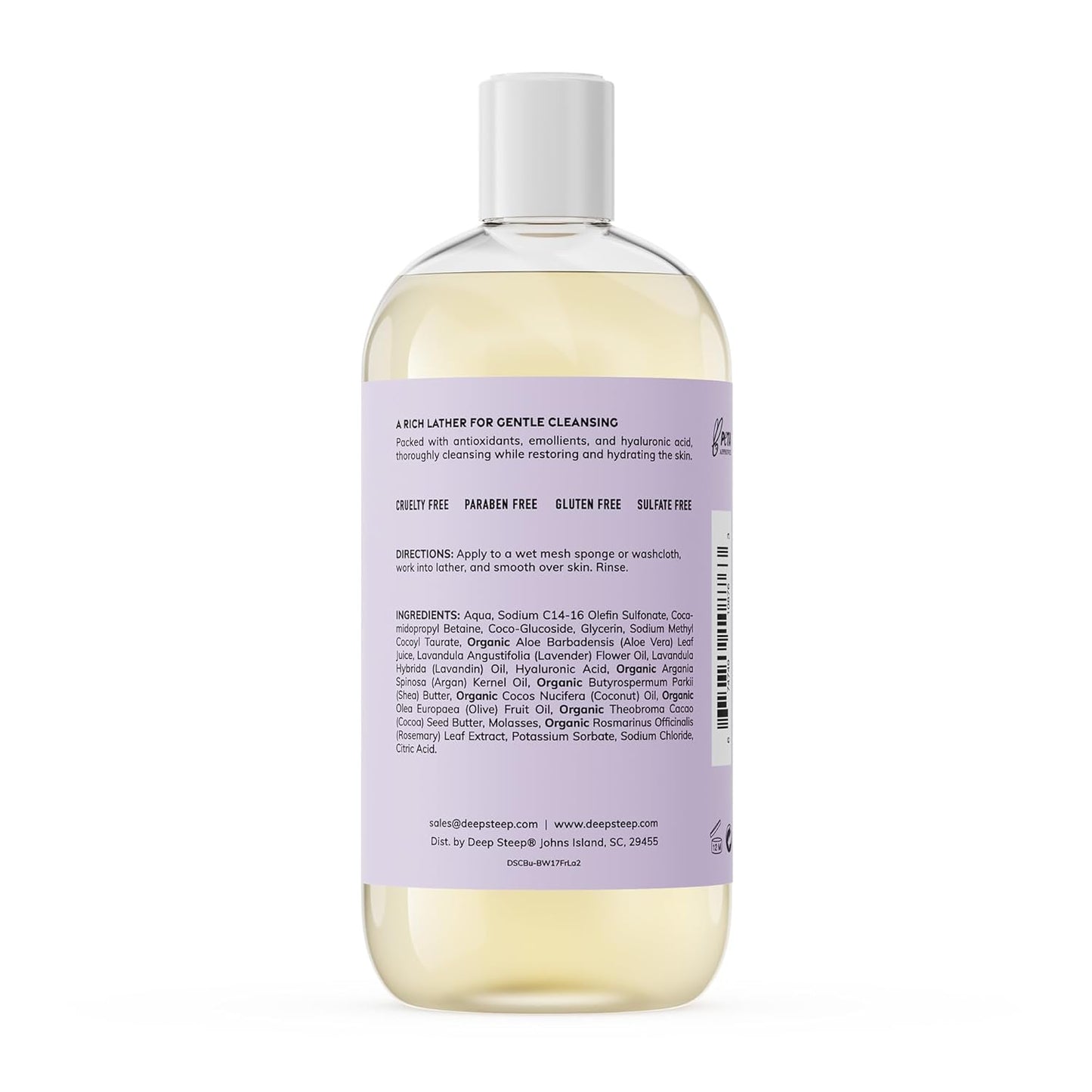 Deep Steep Body Wash, Fresh Lavender, 17 oz – Hydrating Shower Gel with Hyaluronic Acid, Shea Butter, Aloe Vera & Argan Oil – Vegan, Clean Beauty, Clean & Refreshed Skin