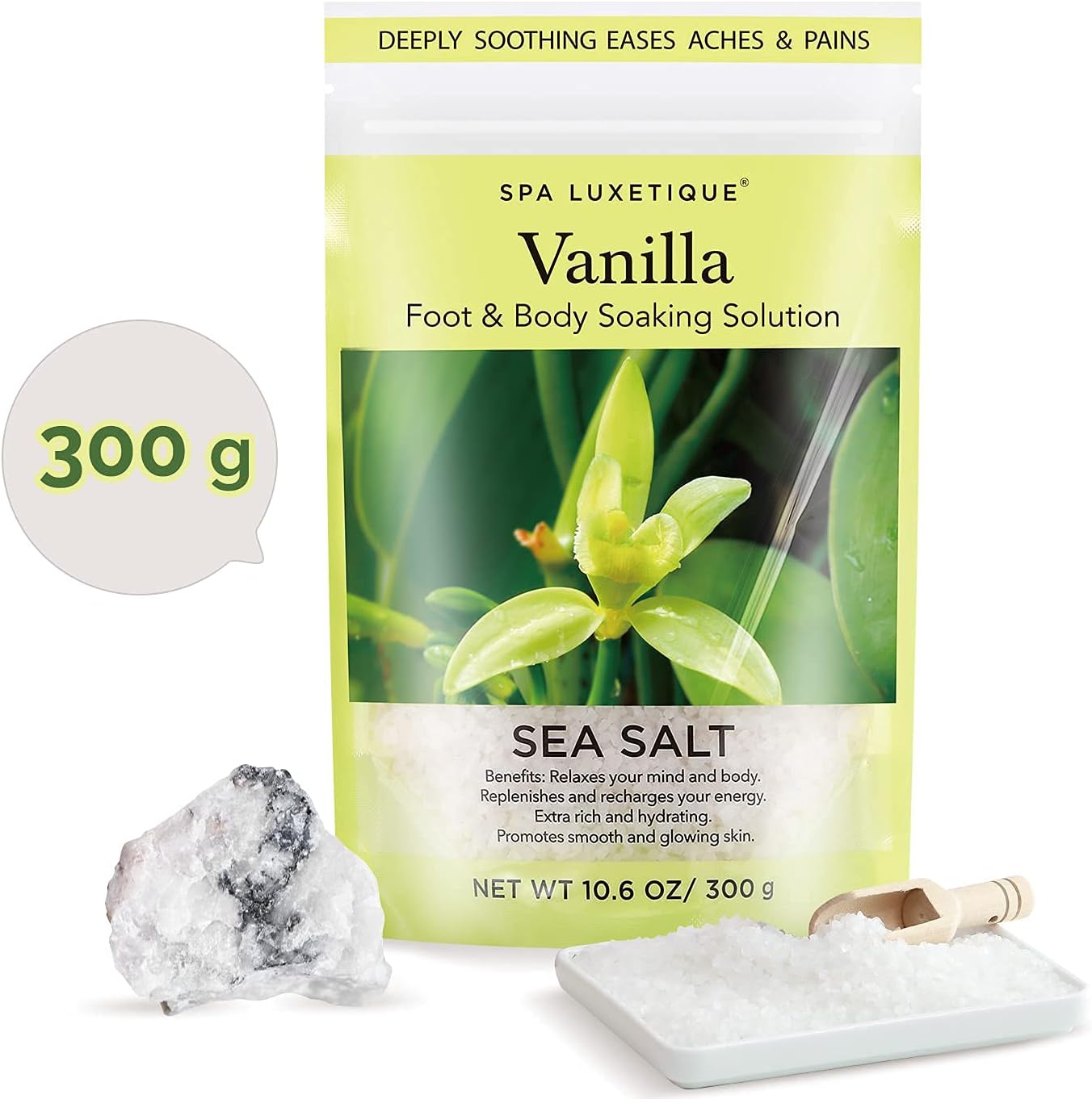 spa luxetique Bath Salts Gift Set 6-Pack, Foot and Body Sea Salts for Soaking, Wooden Scooper, 0.5oz Argan Oil, Bath Salts for Women Relaxing, Mother's Day Gifts for Mom