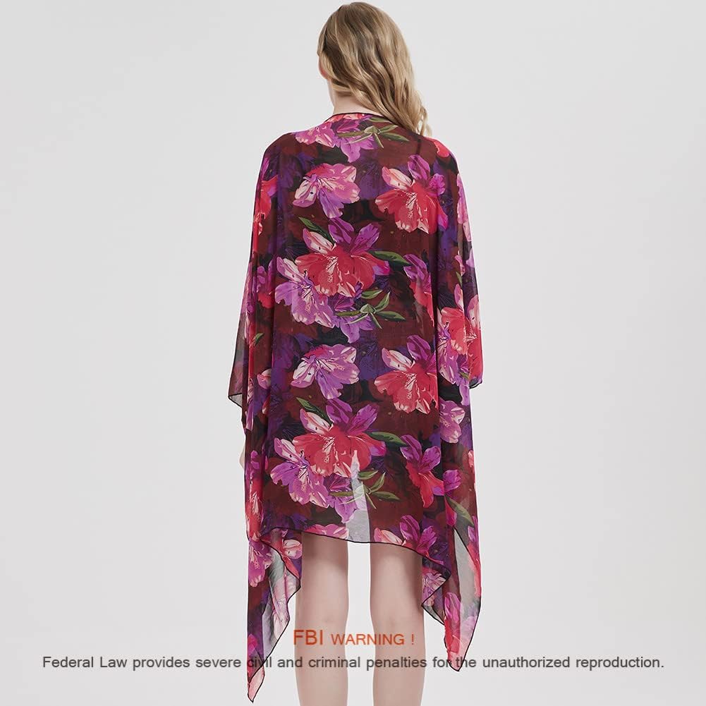 Women's Bohemian Floral Chiffon Beach Cover up Swimsuit Kimono Summer Swimwear Cardigans