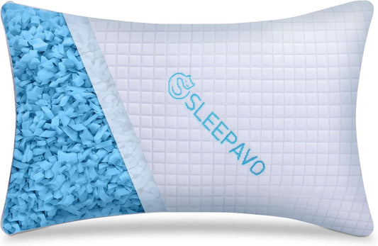 Adjustable Shredded Memory Foam Pillow Queen Size - Soft or Firm Rayon Derived from Bamboo Pillow for Side Sleeper, Stomach & Back - Cold Cooling Gel Bed Pillows for Sleeping Comfortable Pillows