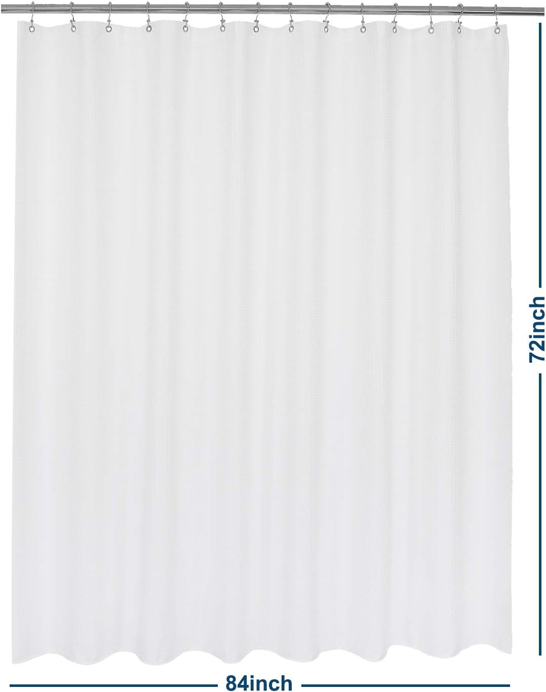 Barossa Design Waffle Weave Shower Curtain 84" Wide by 72" Height - Hotel Luxury, Washable Heavyweight Fabric, Water Repellent, Spa - White, 84x72 Inches