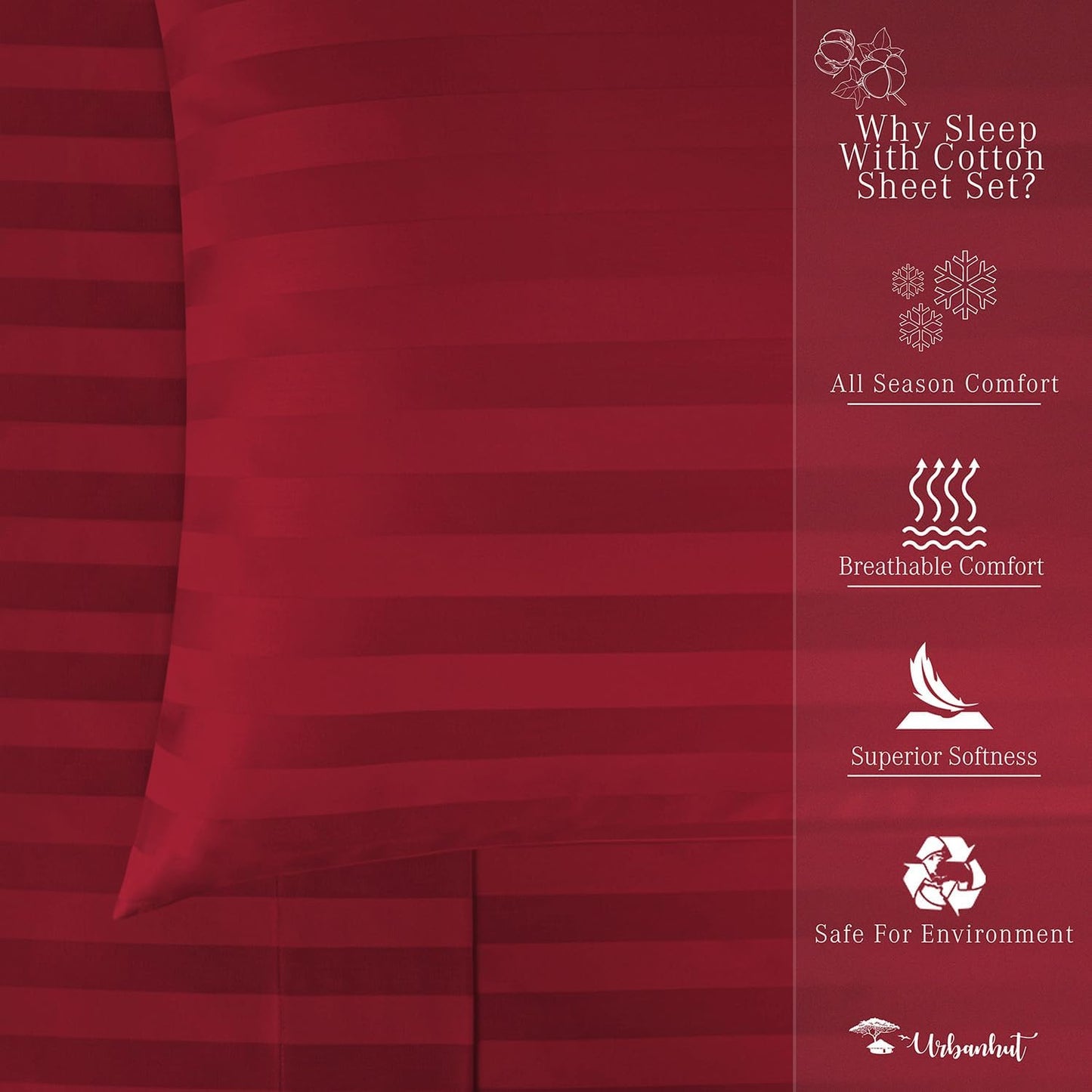URBANHUT 1000 Thread Count Damask Striped Twin Size Egyptian Cotton Sheets, Long Staple Soft & Breathable, 4 Pc Bed Sheet Sets, Luxury Hotel Sateen Sheets Fits 16" Deep Pocket - Burgundy
