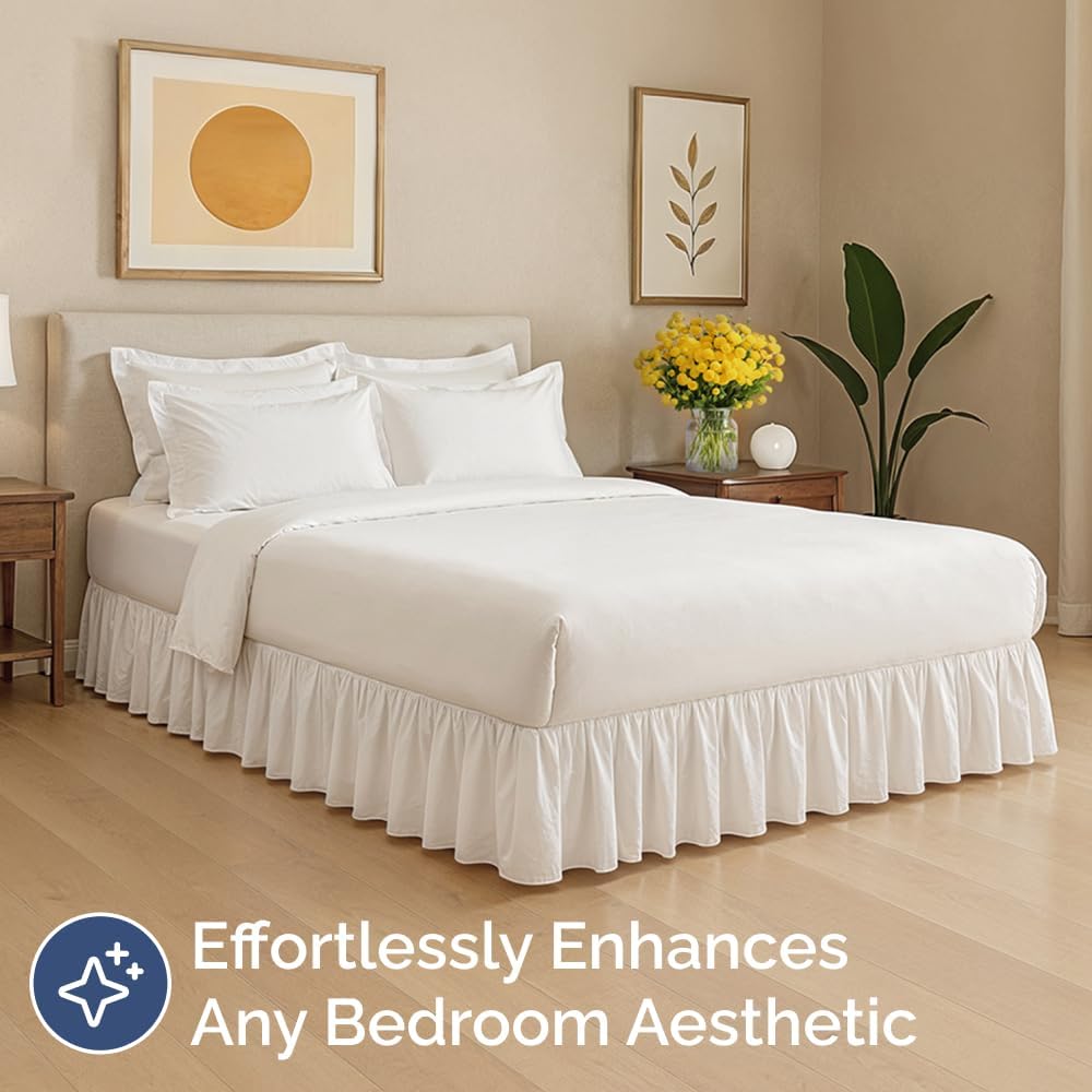 Bedskirt King Size Ruffle - 18 inch Drop Dust Ruffle Bed Skirt with Platform - Ultra-Soft, Easy Fit, Premium Hotel Quality - Wrinkle, Fade & Shrink Resistant - for Women, Men, Kids and Teens - White