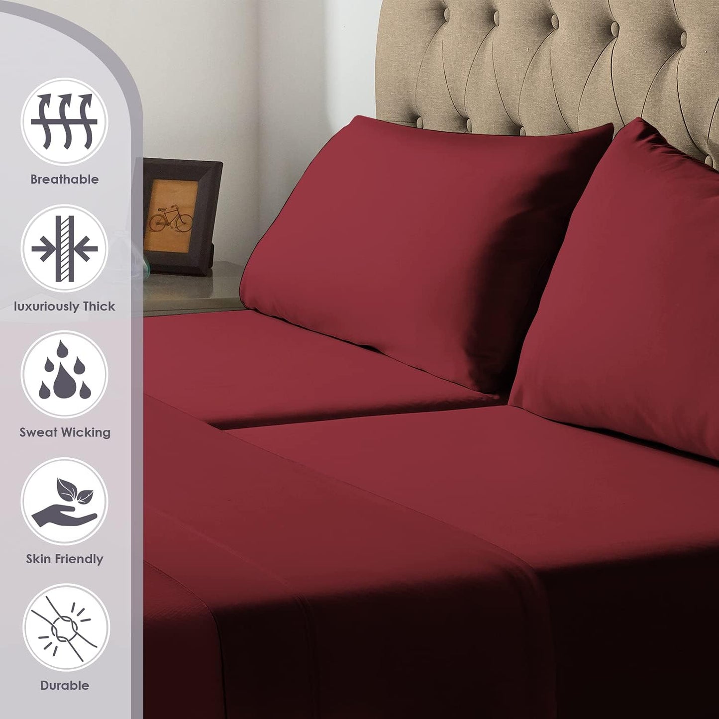 Pizuna 100% Cotton Split King Sheet Set Rio Red, 800 Thread Count 100% Long Staple Cotton Split King Sheets for Adjustable Bed, 15" Deep Pocket Sheets (Combed Cotton Bed Sheets - 5PC)
