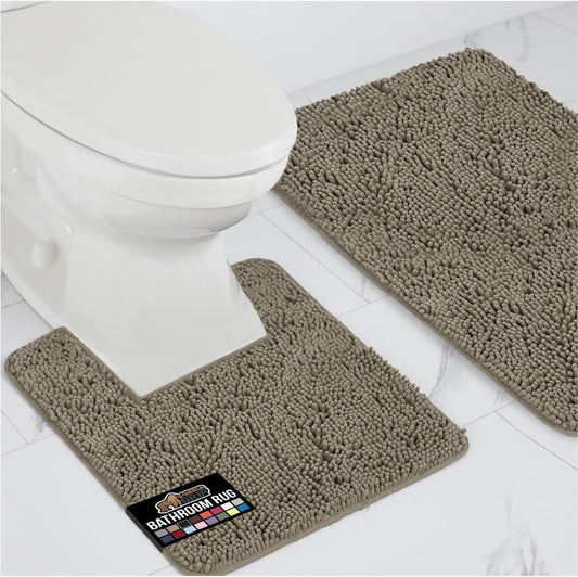 GORILLA GRIP Bathroom Rug Sets, Soft Chenille 2 Piece Area Rugs Set, Toilet Base Mat and 30x20 Carpet, Absorbent Microfiber Washable Mats Dry Quickly, Home Décor and Bath Room Accessories, Latte