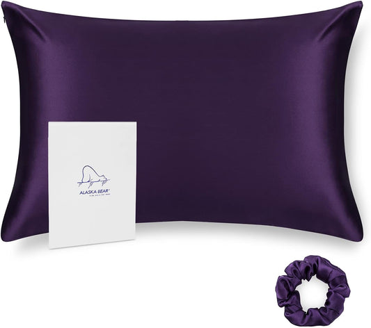 ALASKA BEAR Natural Silk Pillowcase, 100 Percent Mulberry Silk, Queen Size (1 Pack, Dark Purple)
