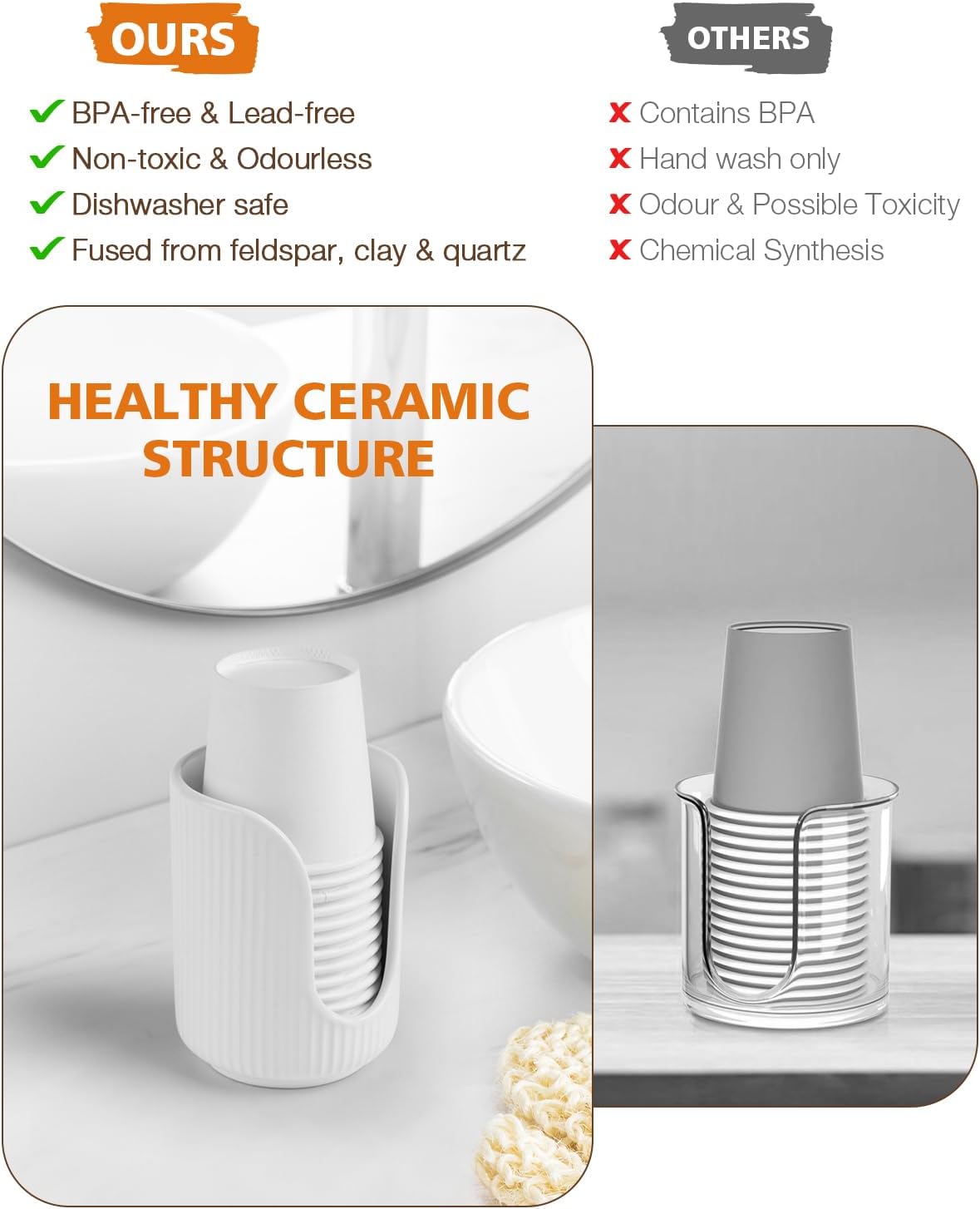 Bathroom Cup Dispenser, 3oz-4oz Ceramic Paper Cup Holder, Small Countertop Mouthwash Dixie Cups Accessories, for Vanity Countertops, Bathroom, Kitchen, and Dining Room