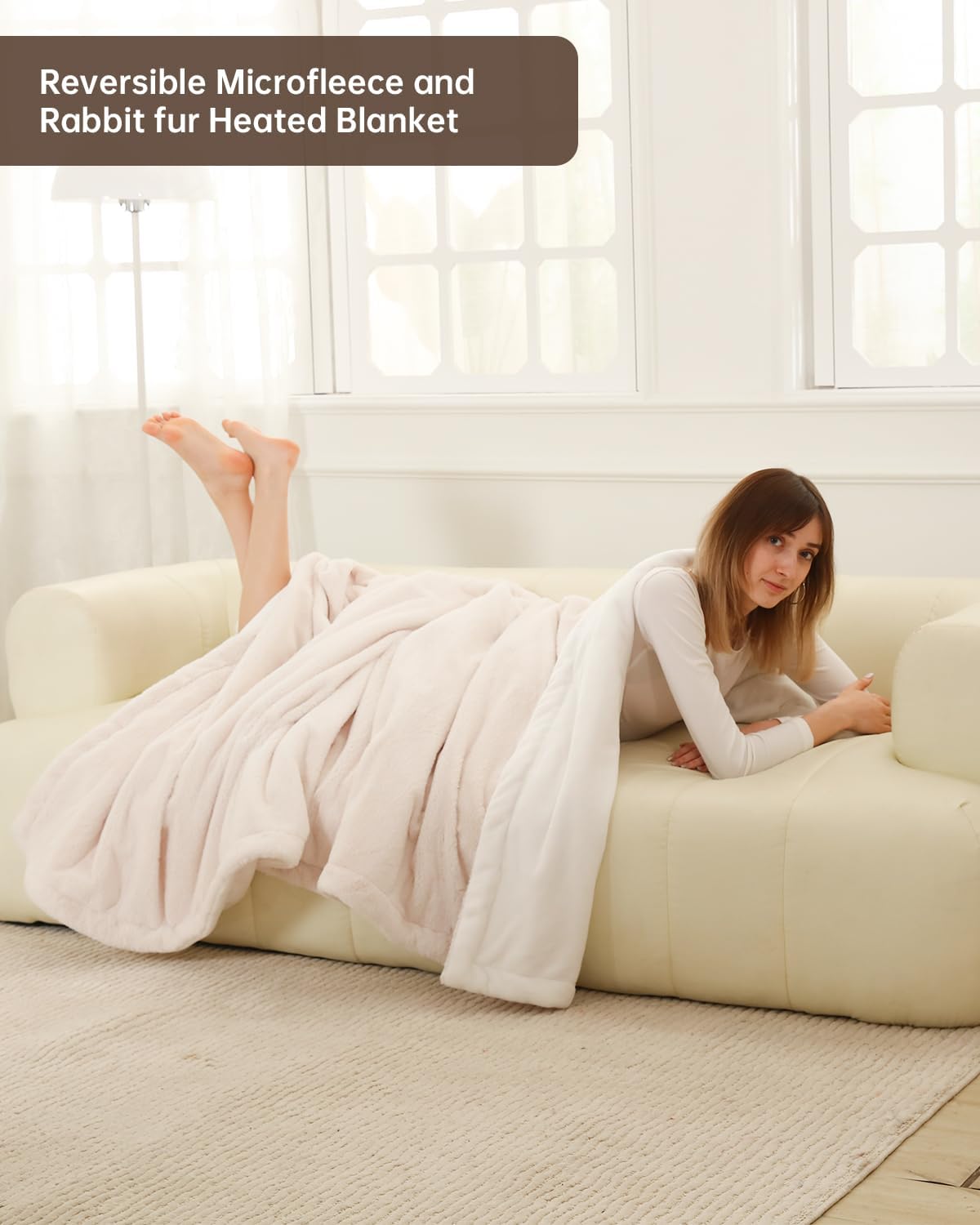 Electric Heated Blanket Throw Size, Washable Blanket Warmer for Home for Adults, Fast Heating Super Cozy Soft Fabric, 50" x 60", 9 Heat Levels, 1-9H Auto-Off, ETL Certified, Pink White