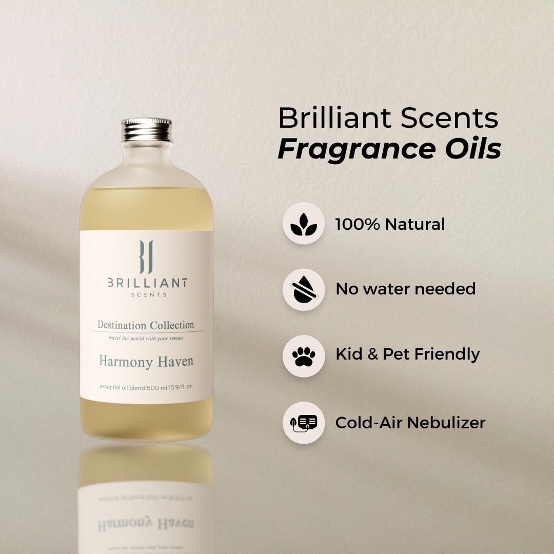 Brilliant Scents Harmony Haven Fragrance Oil 200ml - Premium Diffuser Oil for Home, Office, Hotels - Long Lasting, Plant-Based, Meets IFRA Standards, USA-Made - Citrus & Subtle Spice Scent