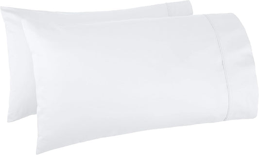 Amazon Basics 400 Thread Count Soft Cotton Pillow Case, King Size, 40" L x 20" W, Machine Washable, White - Set of 2, Pillows Not Included