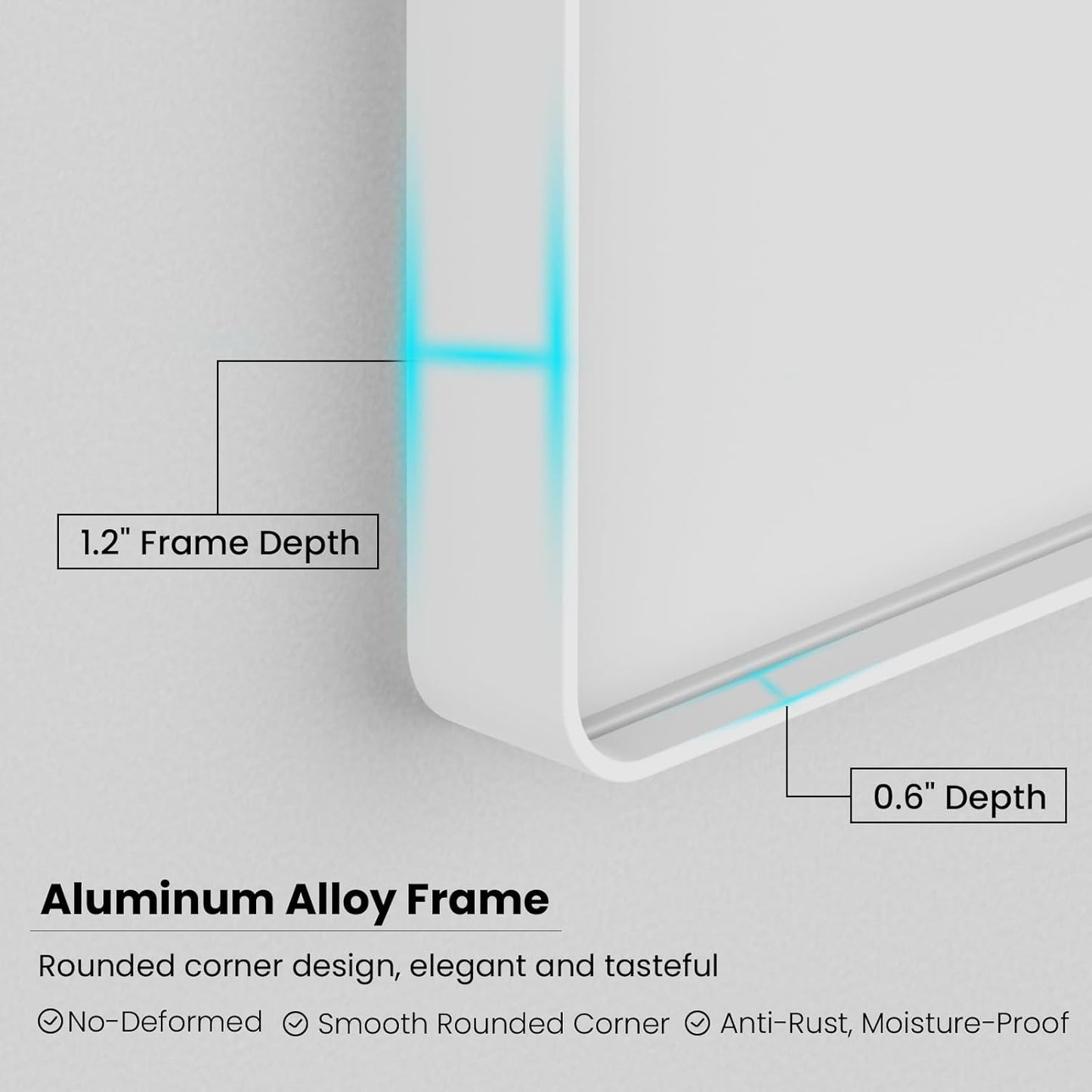 White Bathroom Mirror 48x36 Inch, White Metal Framed Bathroom Mirror for Wall, Rounded Rectangle Matte Bathroom Vanity Mirror, Tempered Glass, Anti-Rust, Horizontal/Vertical