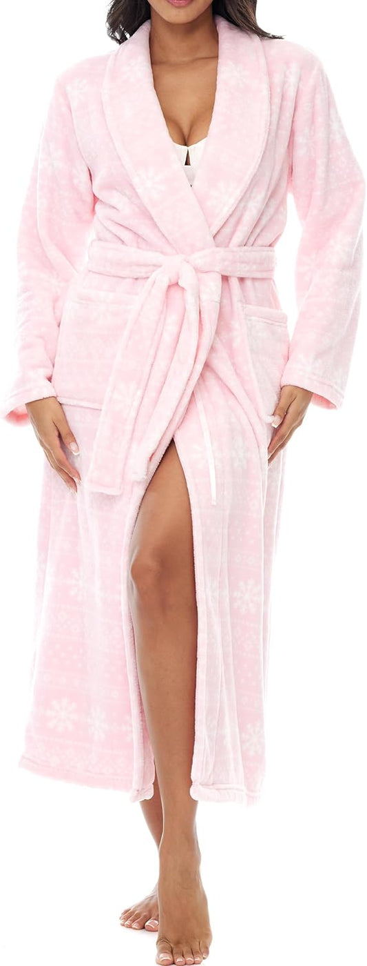 Alexander Del Rossa Plush Robe for Women, Long Fleece Winter Bath Robe, Plus Size