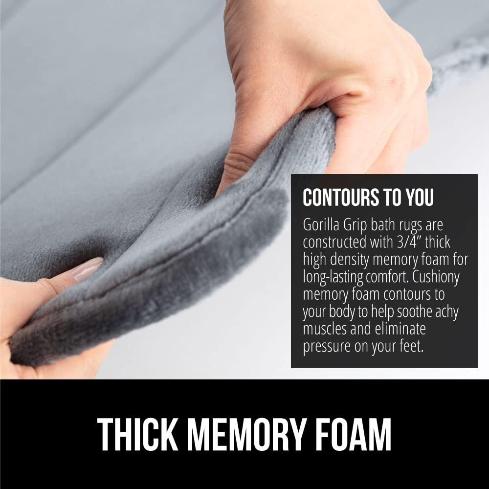 GORILLA GRIP Memory Foam Bath Mat, Soft Absorbent US Designed Bathroom Rug, Gripping Dots Machine Washable Bathmat, Cushioned Floor Mats, Shower Sink Rugs Room Décor Accessories, 60x24 Graphite Gray