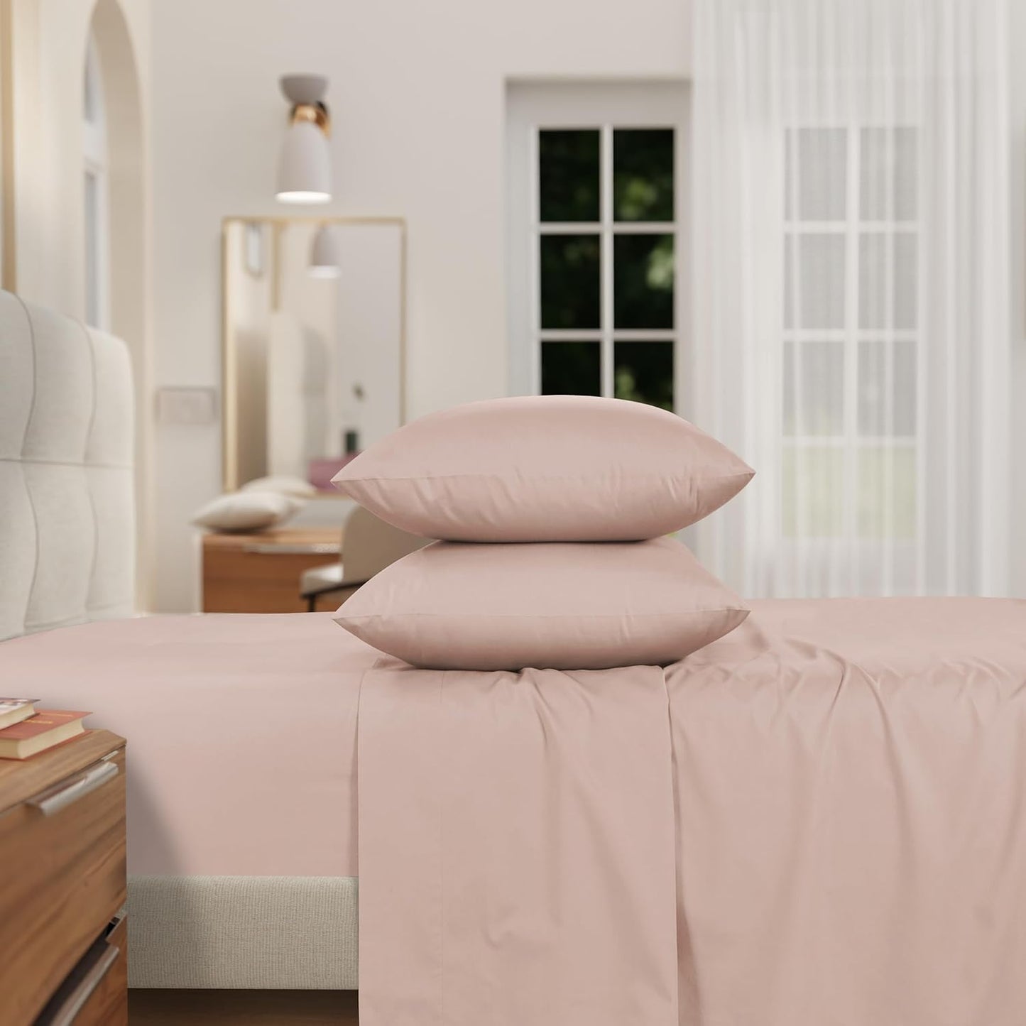 IZOD 100% Egyptian Cotton Sheets Set King Size, Cotton Percale Crisp Sheet Set 4Pc, Lightweight & Deep Pocket fits Upto 17", Long-Staple Soft Combed, Hotel Style Luxury Bedding Sheet - Blush Rose