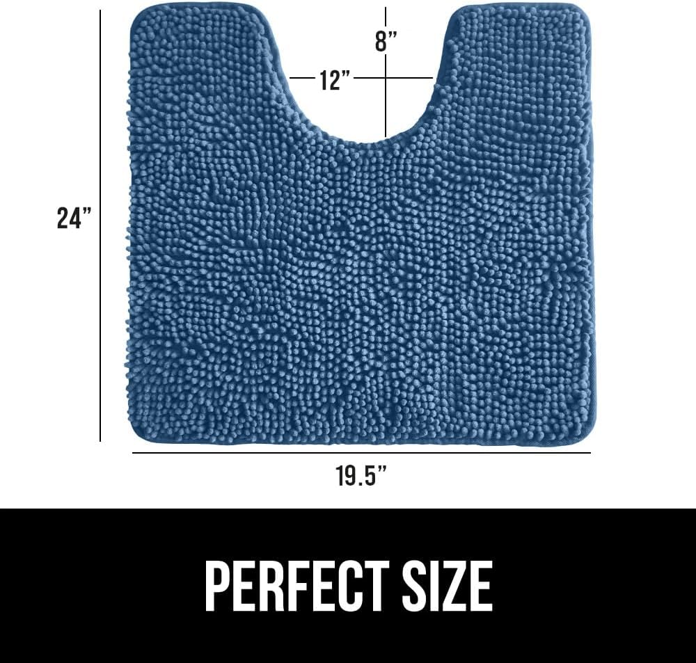 GORILLA GRIP Plush Absorbent Shaggy Chenille Bath Rug Mat for Oval Toilet Base with Rubber Backing, Machine Washable Rugs, Soft Microfiber Contour Mats for Toilets, Bathroom Decor, Blue