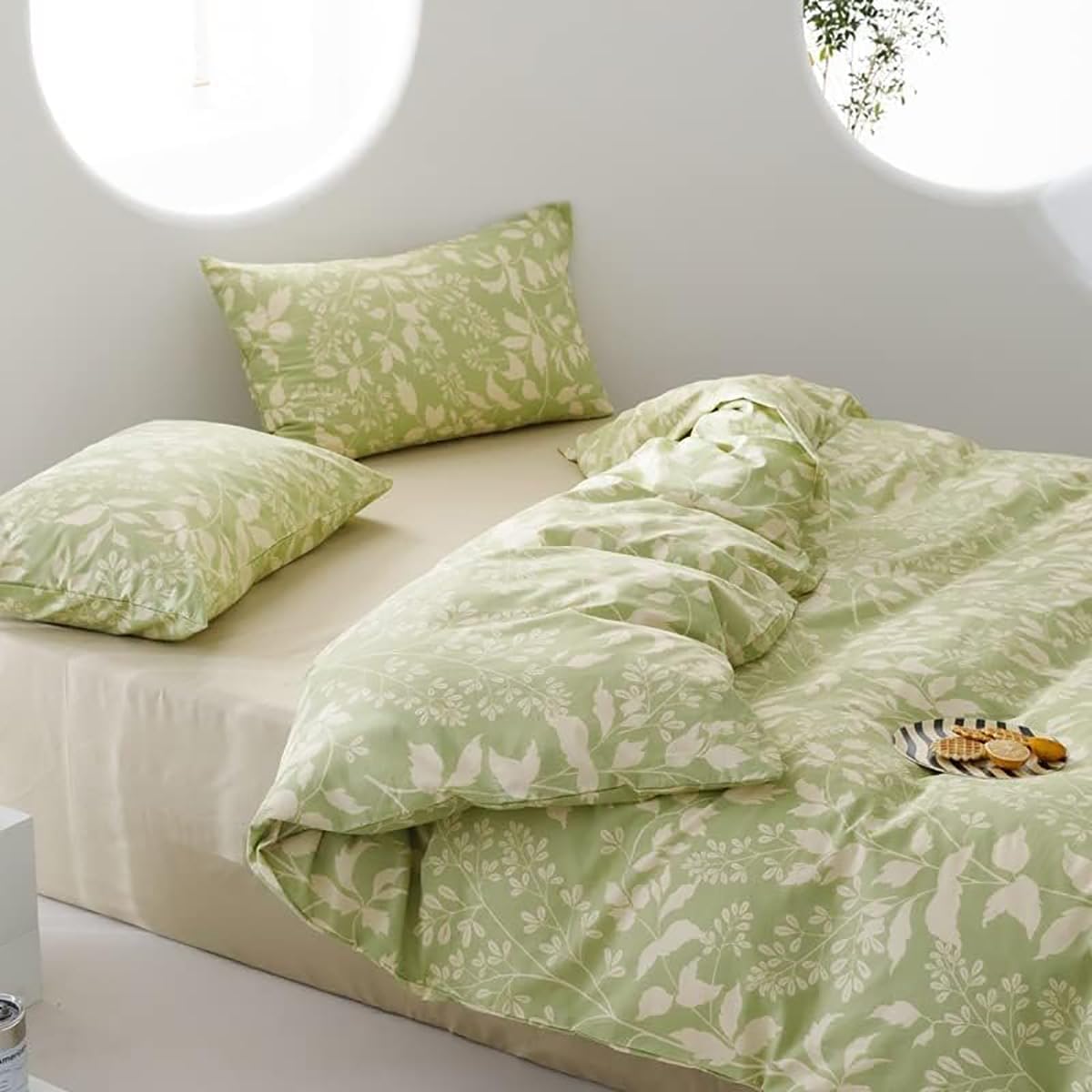 KAREVER Green Botanical Comforter Set Cal King Sage Floral Comforter Women Girls Matcha Green Floral Plant Bohemian Sage Green Blanket Rustic Leaf Blossom California King Bed Comforter
