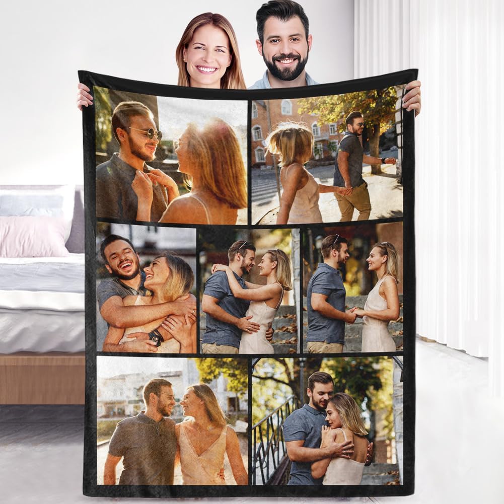 Custom Sherpa Fleece Blanket with Photos and Text - Soft Warm Fuzzy Personalized Couples Gift for Boyfriend Girlfriend - Customized Picture Blanket for Birthday Anniversary Christmas