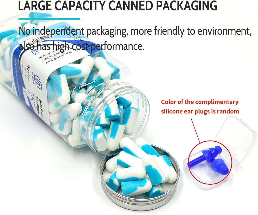 LYSIAN Noise Cancelling Earplugs for Sleep - 60 Pairs, 38dB Disposable Ear Plugs for Sleeping, Snoring, Shooting, Mowing Loud Sound Reduction- Double Color Light Blue/White