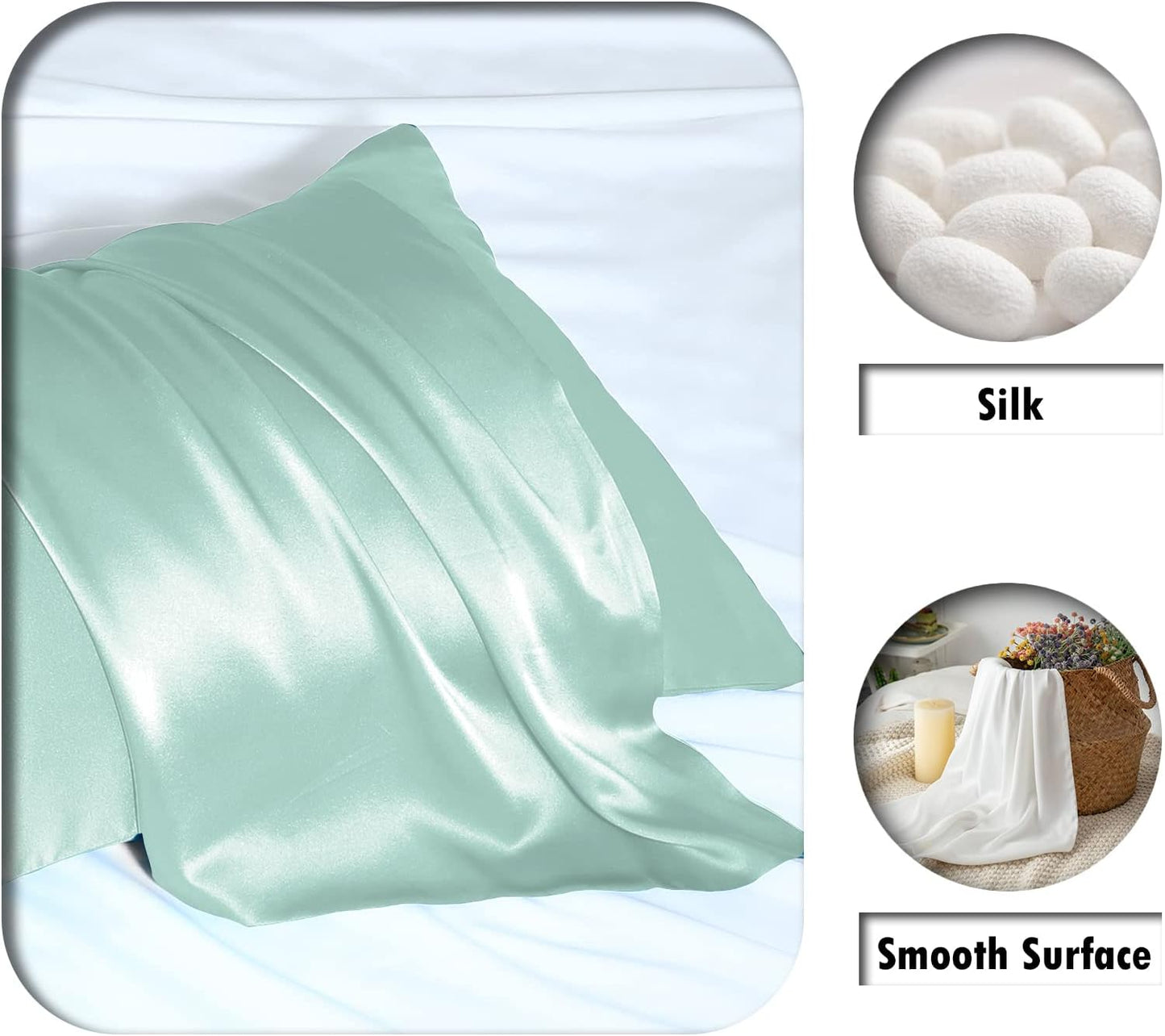 Silk Pillowcase for Hair and Skin,Soft,Breathable and Sliky Silk Pillowcases King Set of 2,Both Sides Natural Mulberry Silk Pillow Cases with Hidden Zipper(King Size 20"X 36",2pcs)