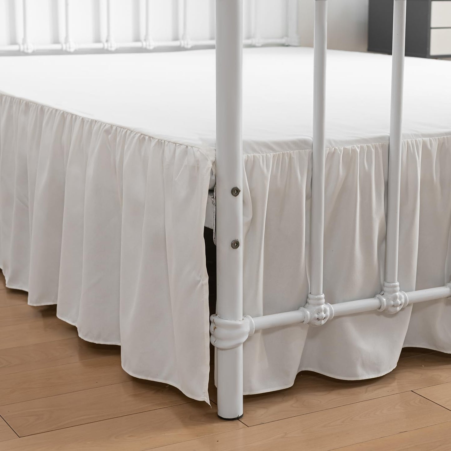 Bed Skirt Twin Size Ruffled Bed Skirt with Split Corners, 22 Inch Drop Dust Ruffle Bed Skirts with Platform, Ivory, Twin - 22" Drop