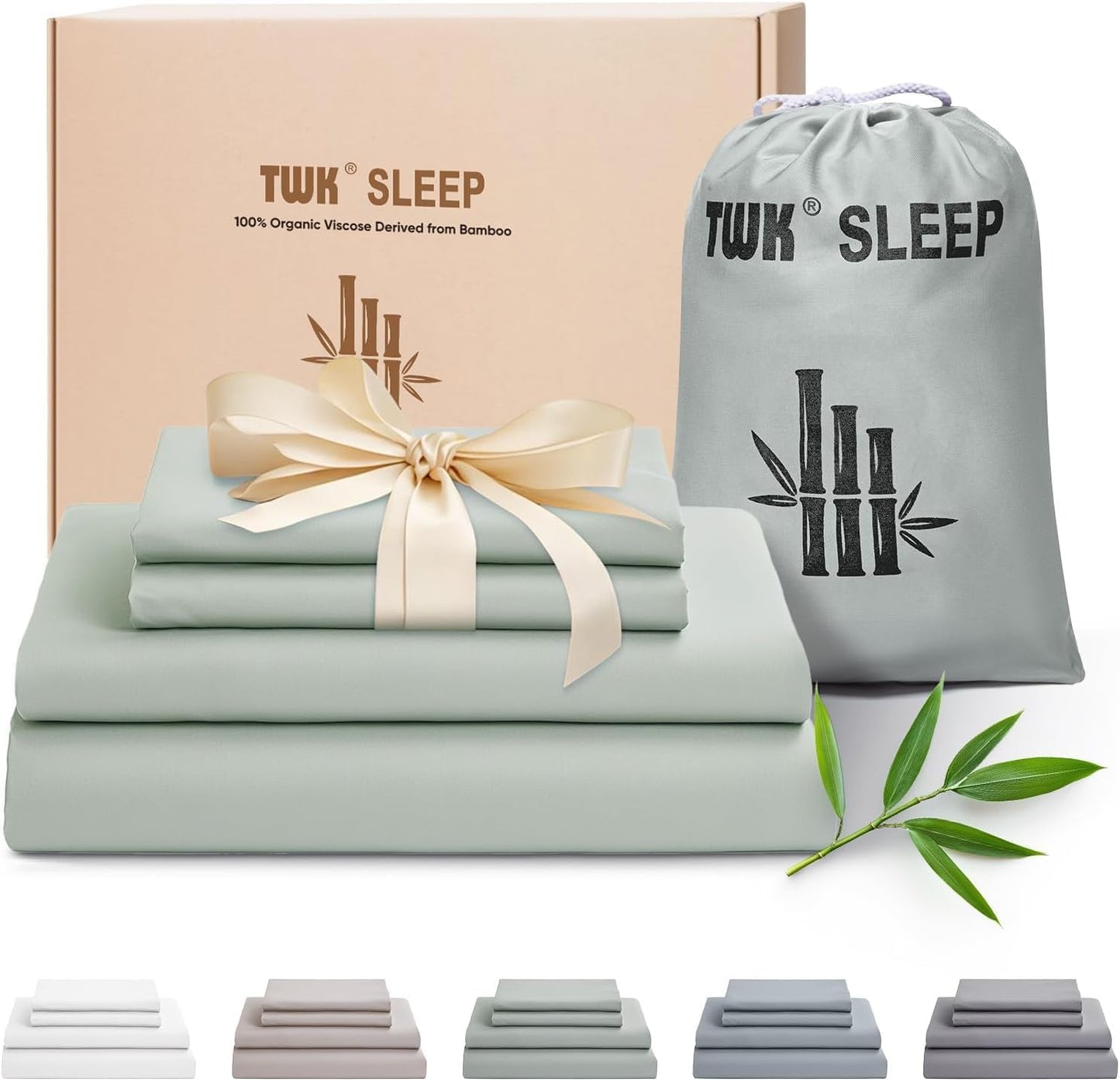 TWK Luxury Sheet Set, Genuine 100% Viscose Derived from Bamboo, Cooling & Breathable, Silky Soft, Bedding Sheets & Pillowcases (Sea Glass, King)