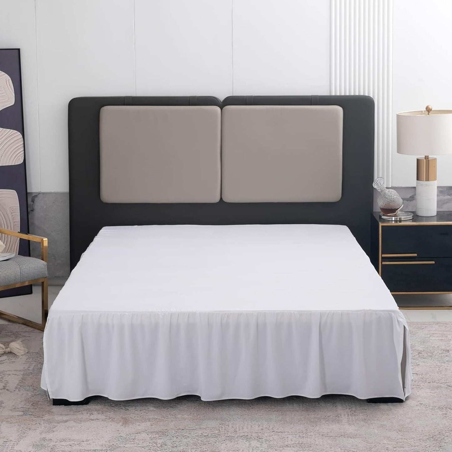 TSUTOMI Bed Skirt Full Size Ruffled Bed Skirt with Split Corners, 16 Inch Drop Dust Ruffle Bed Skirts with Platform, Gathered Style, 100% Microfiber, White