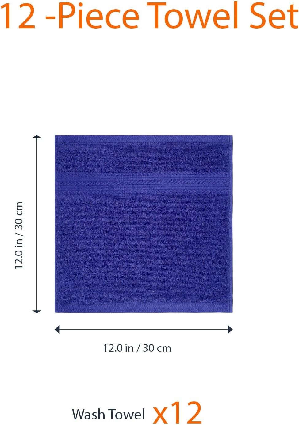 Amazon Basics Cotton Washcloths for Face, Soft, Absorbent, 12-Pack, Navy Blue, 12 Inch x 12 Inch