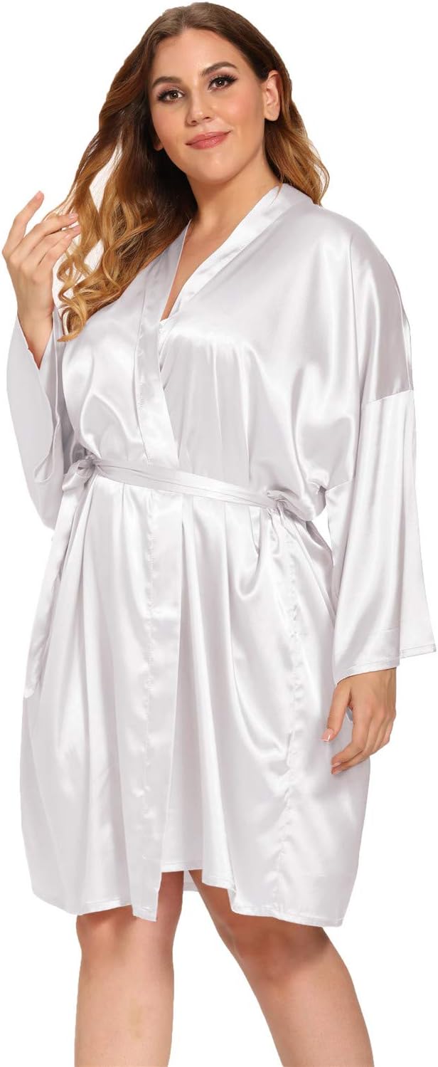 Women's Plus Size Satin Robes Plus Size Silky Kimonos Robes Sleepwear,Short