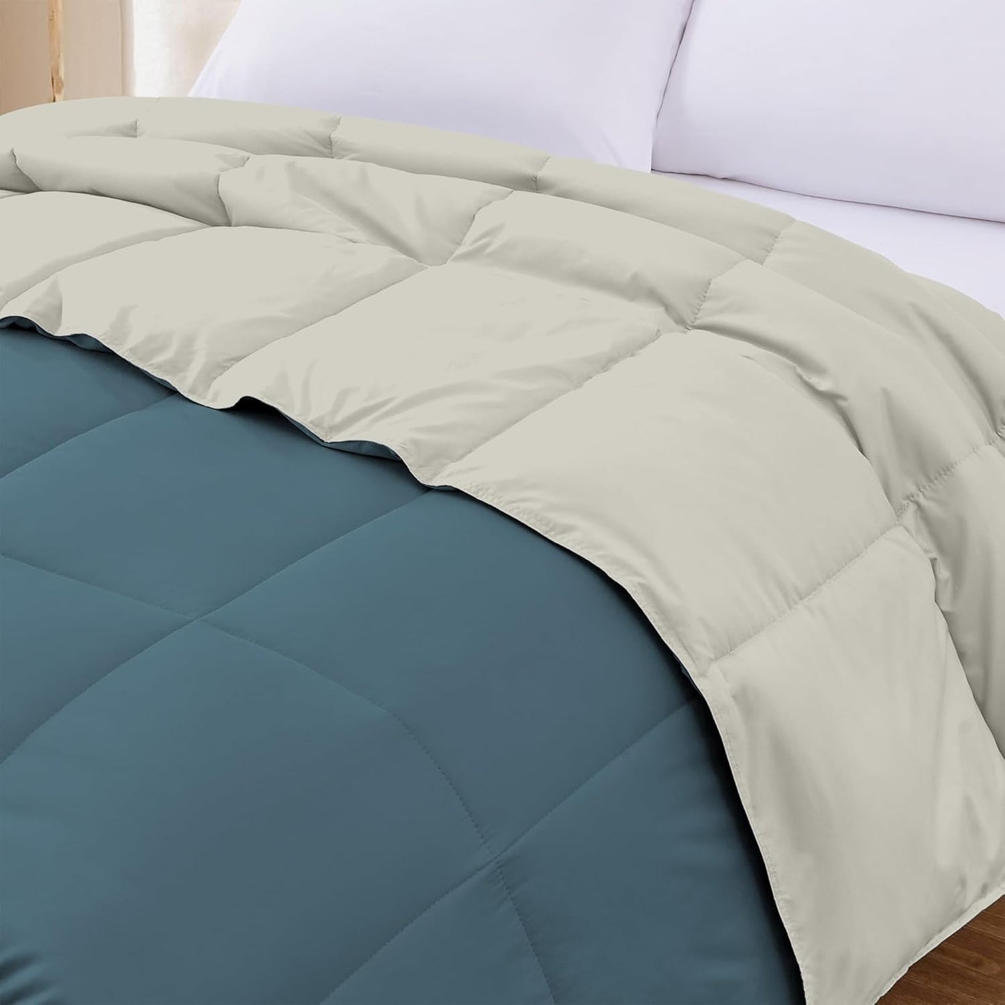 Modern Threads Down Alternative Reversible Comforter Teal/Beige Queen