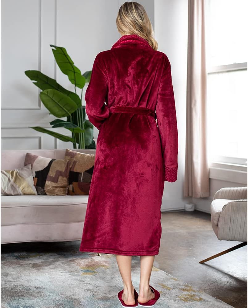 Lotus Linen Plush Robes for Women - Soft Bathrobe, Custom Monogram, Warm Fleece Robe with Pockets