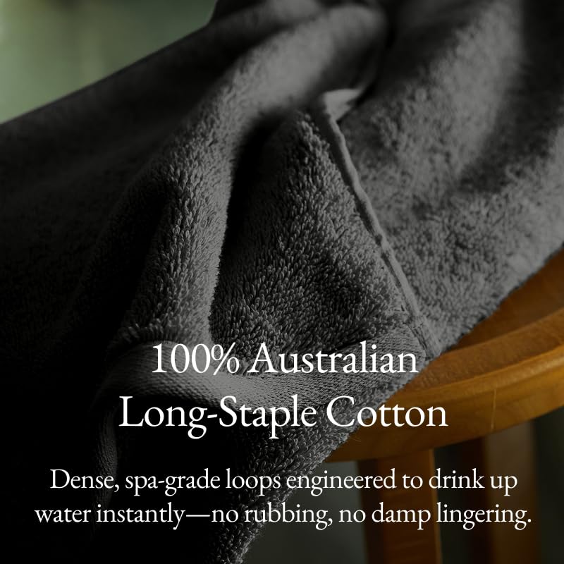 Italic Serene Ultraplush Cotton Towel Set, 4-Piece, 2 Bath Towels + 2 Hand Towels, Charcoal, Large, 800GSM, 100% Cotton, Heavy Duty, Resort Grade Towels (Charcoal)