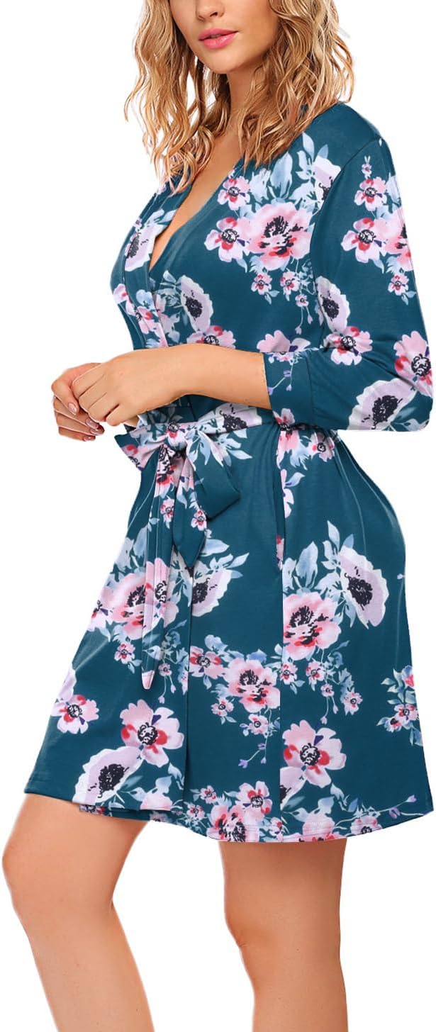 HOTOUCH Womens Robe Lightweight Short Knit Bathrobe Soft Ladies Sleepwear with Pockets