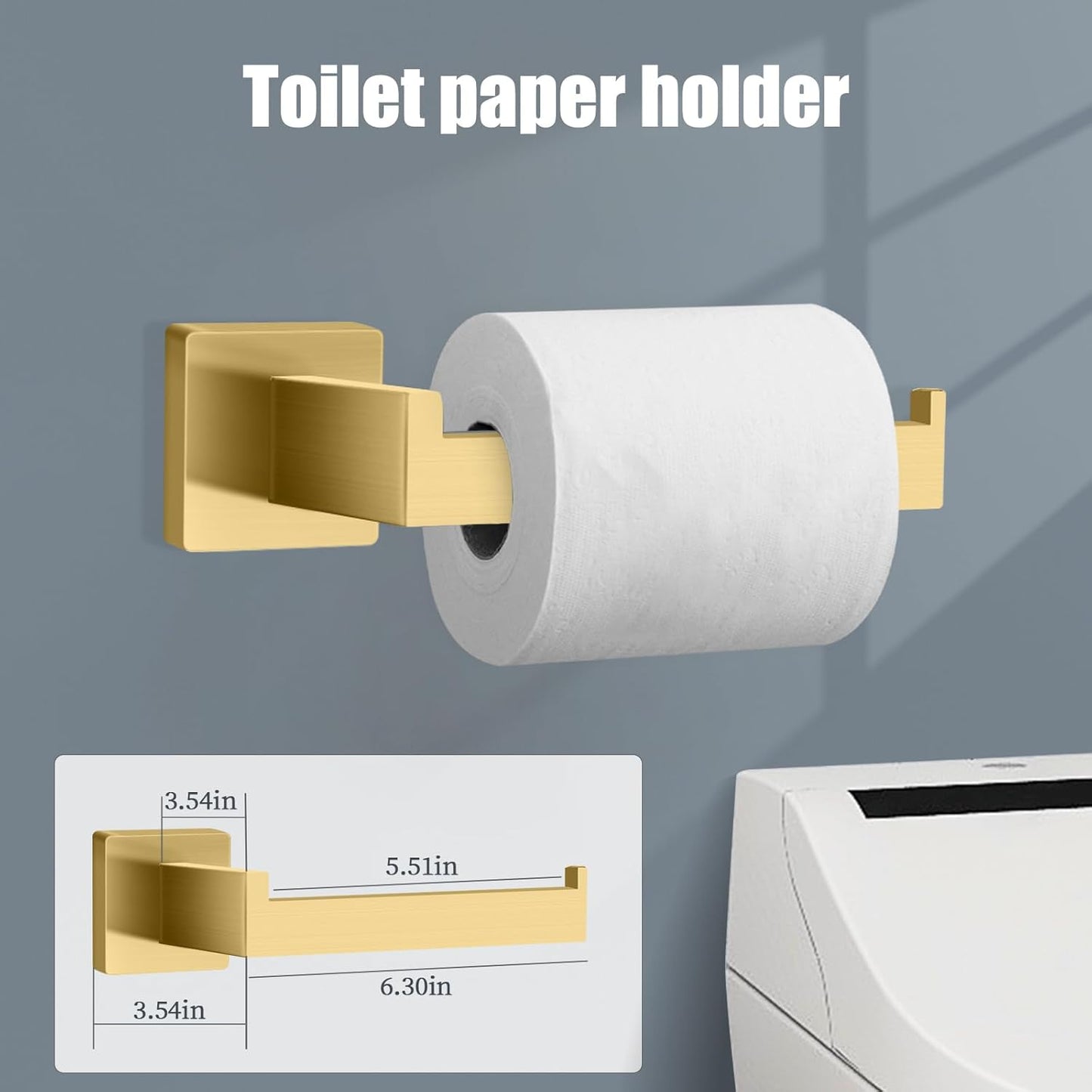 5 Piece Gold Towel Bar Set Bathroom Hardware Set Gold Bathroom Accessories Set with 2 Towel Hook, Stainless Steel Wall Mounted Bathroom Towel Rack Set Square 16-Inch