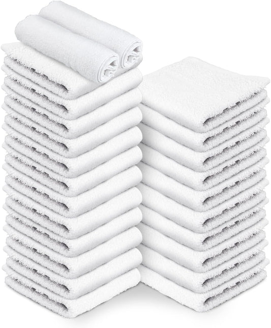 24 Pack White Hand Towels 100% Cotton Spa Towel – 16x27 inches Highly Absorbable Facial Towels Gym, Hair, Face, Bulk Small Towels (Not Bleach Proof)