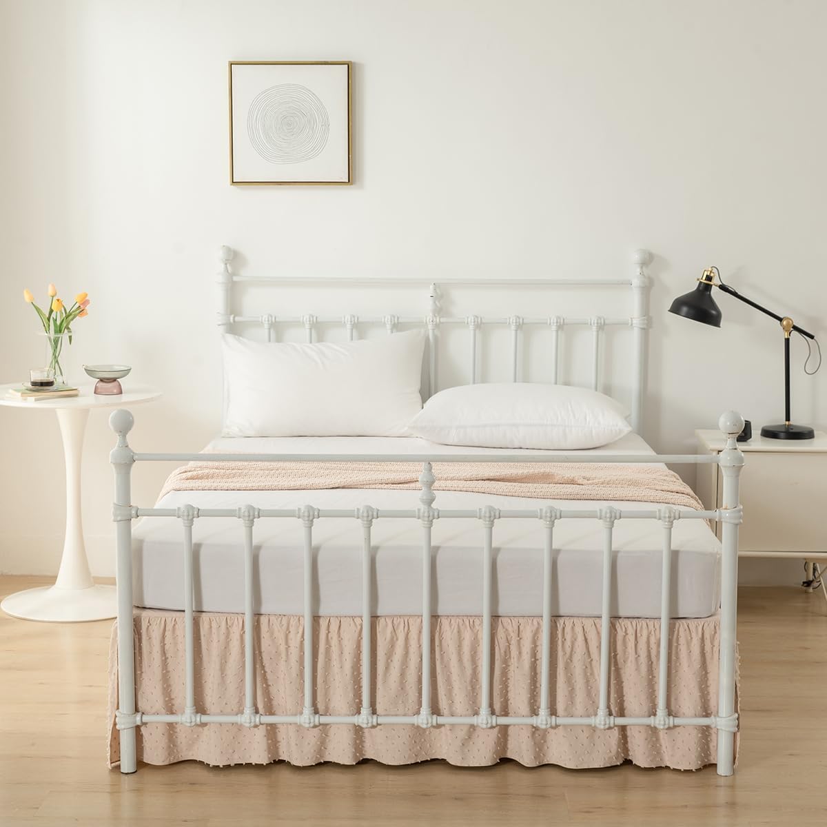 Tufted Dot Bed Skirt Queen Size,Ruffled Bed Skirt with Split Corners, Queen Bed Skirt 12 Inch Drop, Boho Queen Size Bed Skirt Cream for Ruffled Bed Skirt with Split Corners, Bed Skirts Queen Size