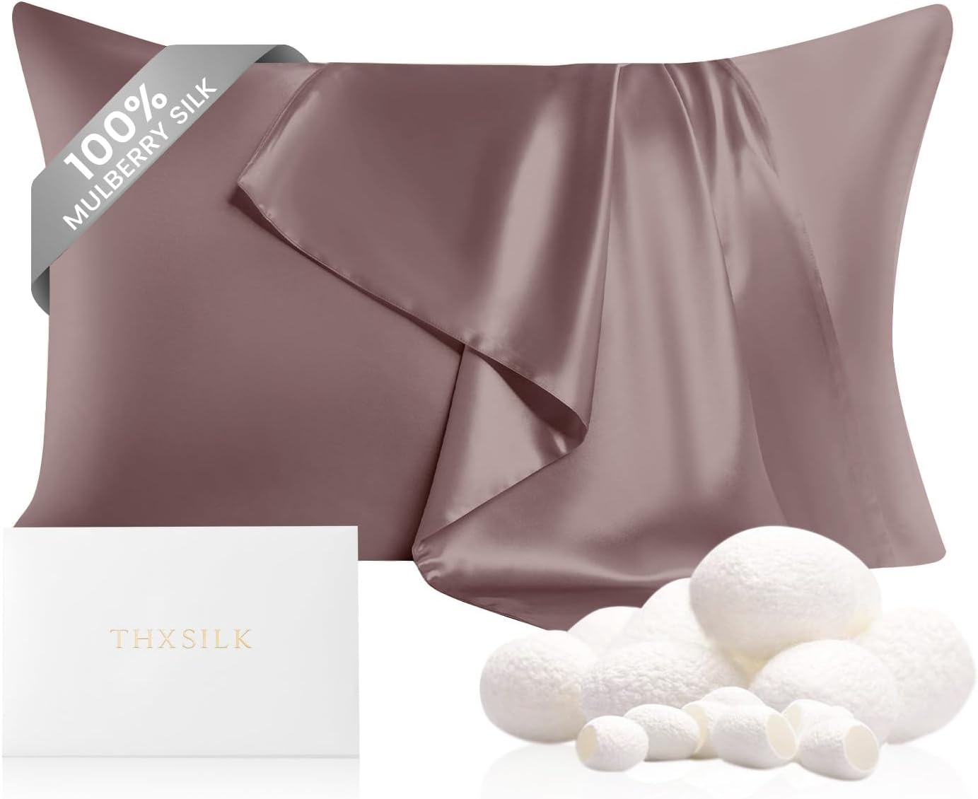 THXSILK Natural 22 Momme 100% Mulberry Silk Pillowcase for Hair and Skin, Standard Size 20"x26" Silk Pillow Case, Soft Smooth Cooling Premium Grade 6A+ Silk Pillow Cover with Zipper(Purple, 1pc)