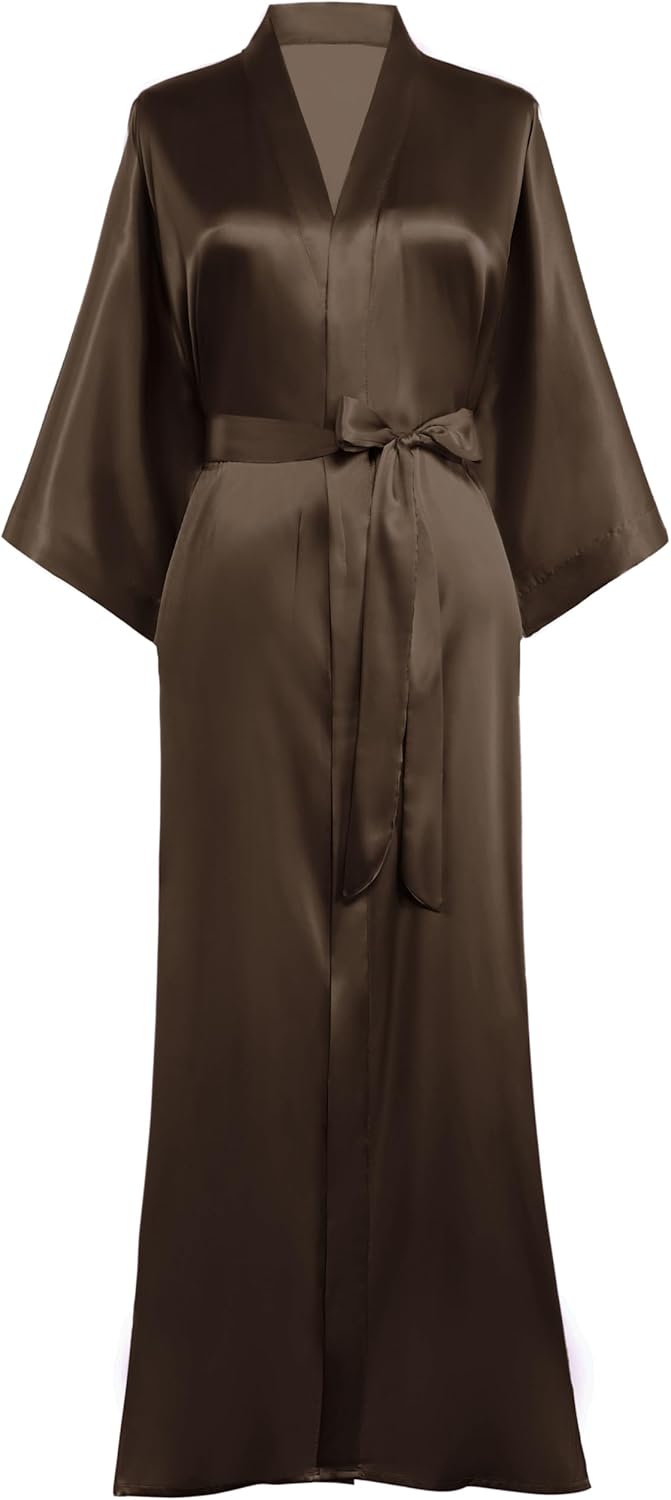 PRODESIGN Satin Kimono Robe Women Long Silky Kimono Bathrobe Sleepwear Wedding Bridesmaid Robe