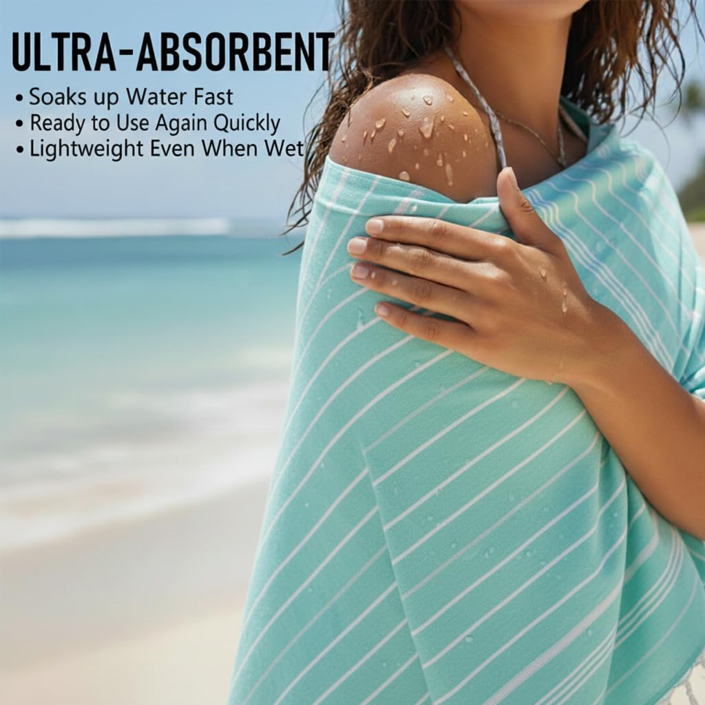 4 Pack Cotton Turkish Beach Towel Lightweight Thin Travel Vacation Essentials Oversized XL Towels Set for Pool Swim Bath Camping Cruise Accessories Absorbent Quick Dry Sand Proof Bulk clearance Stripe