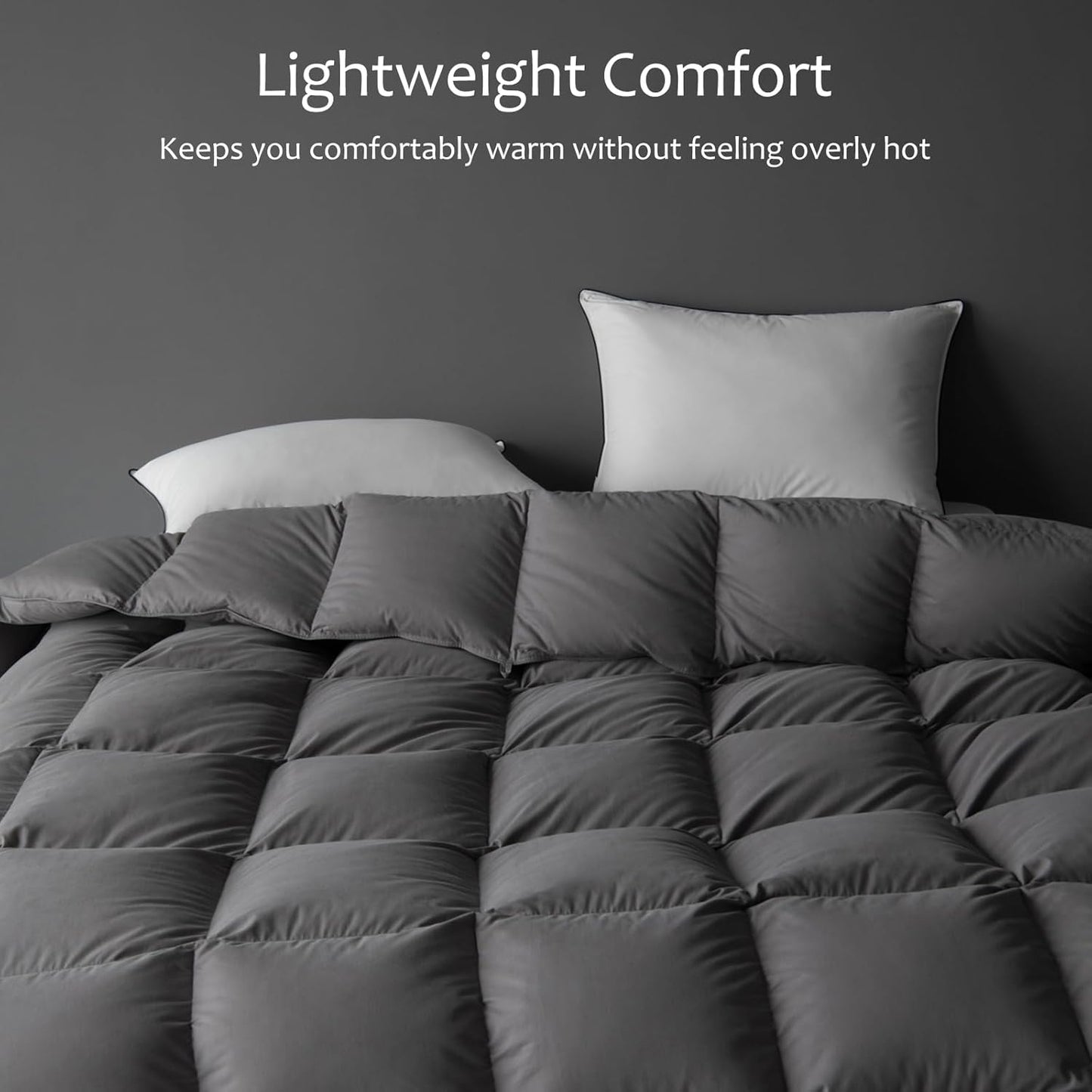 Luxury Down Fiber Comforter Queen Size - High Fill Power Medium Warmth for All Season Duvet Insert - Light Weight, Charcoal Grey (90" x 90")