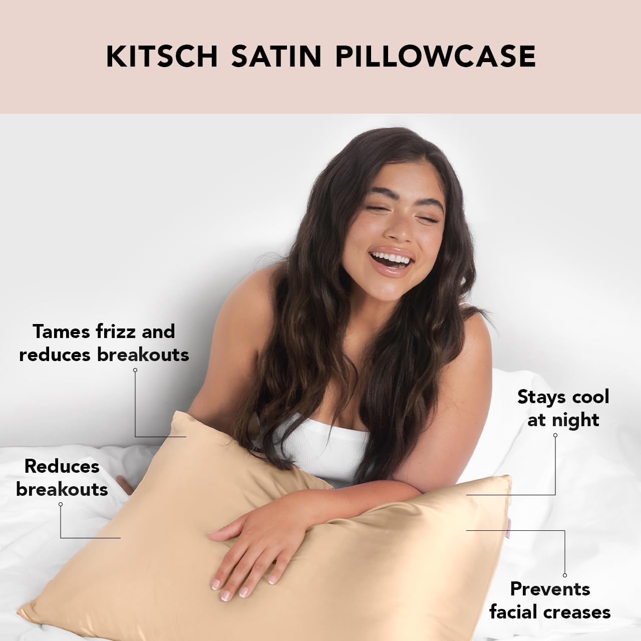 Kitsch Satin Pillowcase with Zipper for Hair & Skin, Softer Than Silk Pillow Cases Queen, Wrinkle-Free, Smooth and Cooling Satin Pillow Covers, Standard Size 19"x26" - Champagne