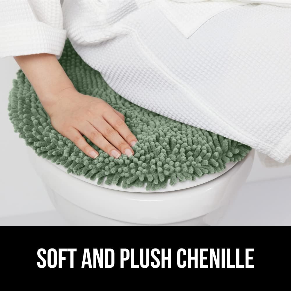 GORILLA GRIP Soft Chenille Bathroom Toilet Lid Cover, Machine Washable Seat Covers, 19.5x18.5, Stays in Place Rubber Backing, Fits Most Round, Elongated and Oblong Lids, Accessories Decor, Sage Green