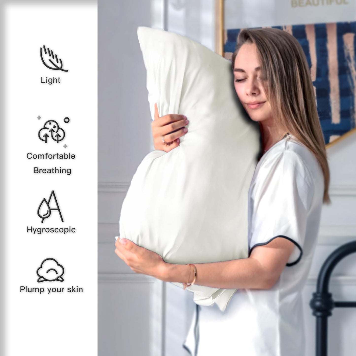 Mulberry Silk Pillow Cases for Hair and Skin King Size Silk Pillowcase with Zipper Soft Breathable Smooth Cooling Satin Silk Pillow Covers for Sleeping (Ivory,20"X 36",1Pcs)