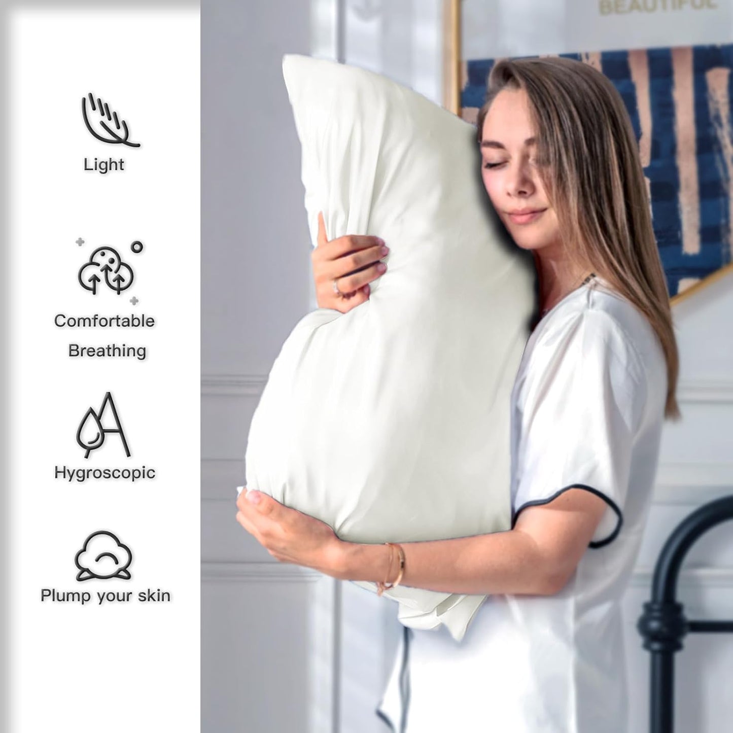 Silk Pillow Cases 2 Pack Soft Breathable and Sliky Queen Size Pillow Cases Set of 2,Natural Mulberry Satin Silk Pillowcase with Hidden Zipper for Hair and Skin (Ivory,20"X 30",2pcs)