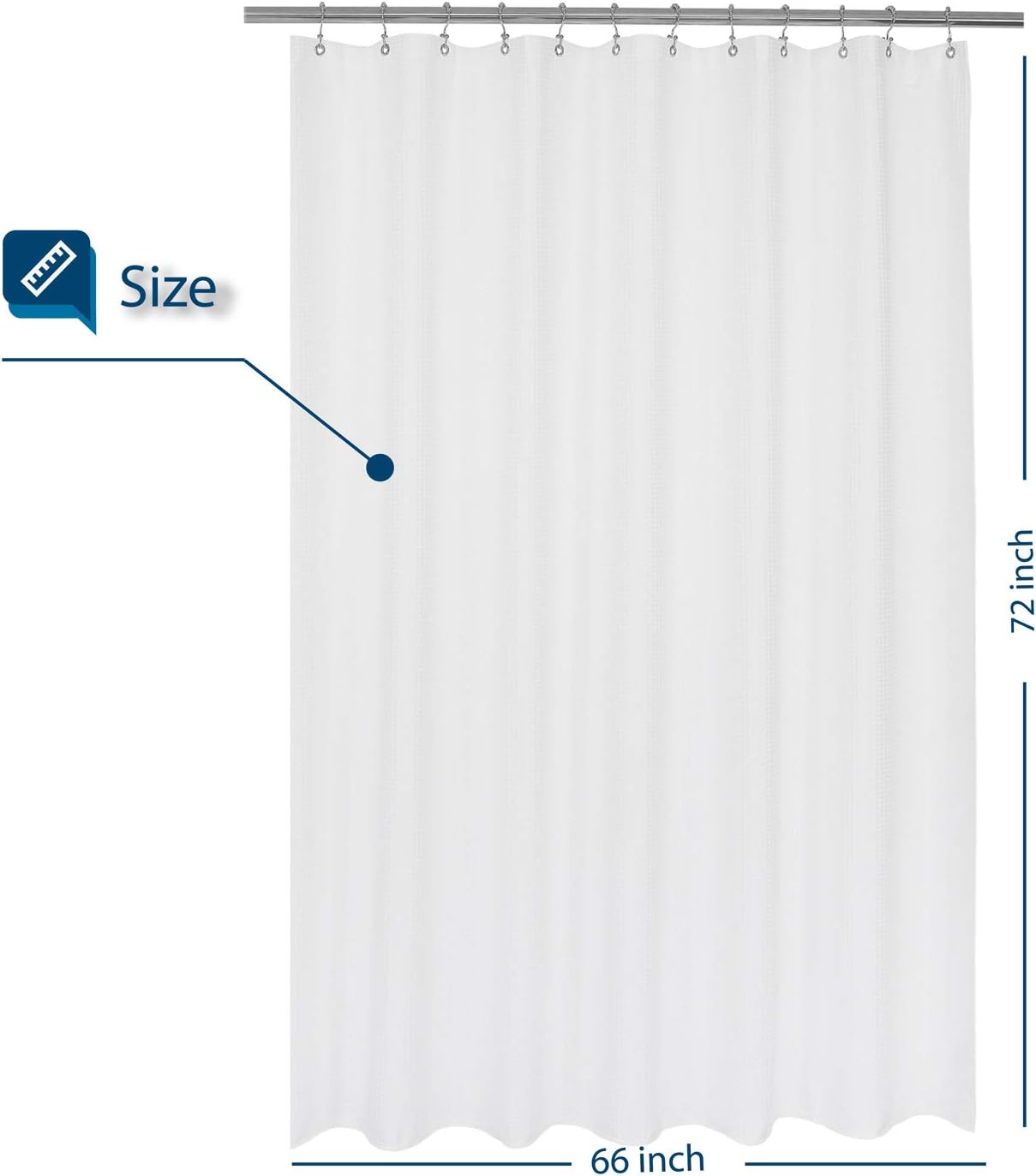 Waffle Weave Shower Curtain 66 x 72 inch, Hotel Luxury Spa, 230 GSM Heavy Duty Fabric, Water Repellent, Machine Washable, White Pique Pattern Decorative Bathroom Curtain, 66x72